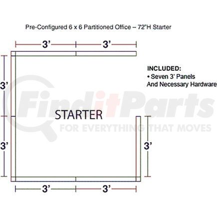 236620BL by GLOBAL INDUSTRIAL - Interion&#174; Pre-Configured Office Cubicle - 6'W x 6'D x 72"H - Starter Kit - Blue