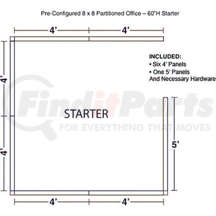 236623BL by GLOBAL INDUSTRIAL - Interion&#174; Pre-Configured Office Cubicle - 8'W x 8'D x 60"H - Starter Kit - Blue