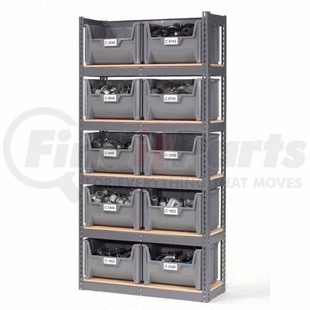 238203GY by GLOBAL INDUSTRIAL - Global Industrial&#153; Steel Boltless Wood Deck Shelving - 10 Plastic Hopper Bins Gray, 42x15x84