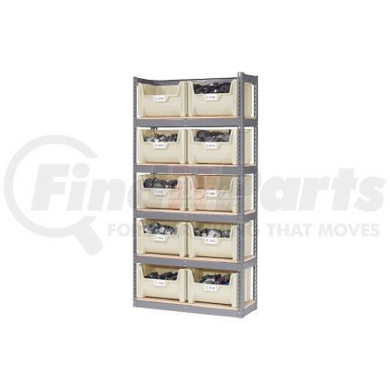 238203BG by GLOBAL INDUSTRIAL - Global Industrial&#153; Steel Boltless Wood Deck Shelving - 10 Plastic Hopper Bins Beige, 42x15x84