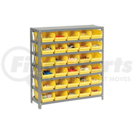 603429YL by GLOBAL INDUSTRIAL - Global Industrial&#153; Steel Shelving with 30 4"H Plastic Shelf Bins Yellow, 36x12x39-7 Shelves