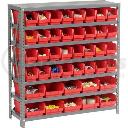 603437RD by GLOBAL INDUSTRIAL - Global Industrial&#153; Steel Shelving with Total 42 4"H Plastic Shelf Bins Red, 36x18x39-7 Shelves