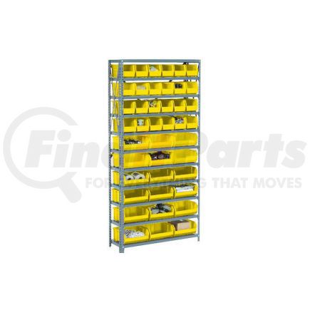 603242YL by GLOBAL INDUSTRIAL - Global Industrial&#153; Steel Open Shelving - 15 Yellow Plastic Stacking Bins 6 Shelves - 36x12x39