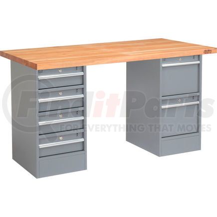 319028 by GLOBAL INDUSTRIAL - Global Industrial&#153; 72 x 30 Pedestal Workbench - 6 Drawers, Maple Block Square Edge - Gray