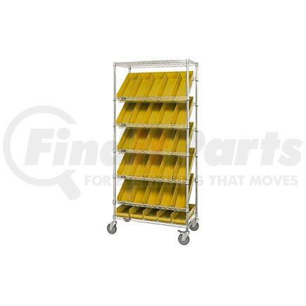 269003YL by GLOBAL INDUSTRIAL - Global Industrial&#153; Easy Access Slant Shelf Chrome Wire Cart, 30 4 Shelf Bins Yellow, 36"Lx18x74