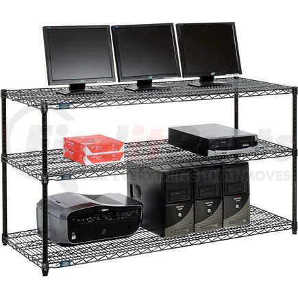 695375BK by GLOBAL INDUSTRIAL - Nexel&#153; 3-Shelf Wire Computer LAN Workstation, 60"W x 24"D x 34"H, Black