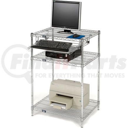 579208 by GLOBAL INDUSTRIAL - Nexel&#153; Chrome Wire Shelf Computer Workstation with Keyboard Tray, 30"W x 24"D x 42"H