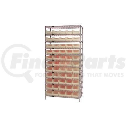 268973BG by GLOBAL INDUSTRIAL - Global Industrial&#153; Chrome Wire Shelving with 55 4"H Plastic Shelf Bins Stone, 36x18x74