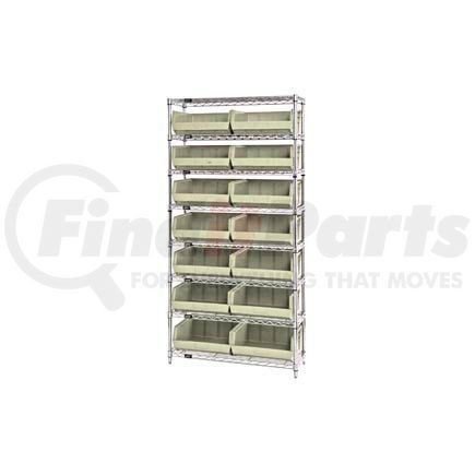 268929BG by GLOBAL INDUSTRIAL - Chrome Wire Shelving With 14 Giant Plastic Stacking Bins Ivory, 36x14x74