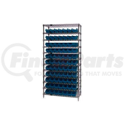 268968BL by GLOBAL INDUSTRIAL - Global Industrial&#153; Chrome Wire Shelving with 77 4"H Plastic Shelf Bins Blue, 36x14x74