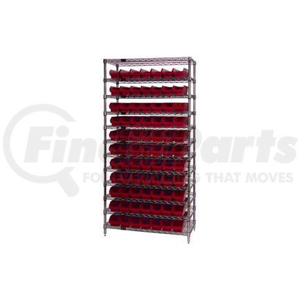 268968RD by GLOBAL INDUSTRIAL - Global Industrial&#153; Chrome Wire Shelving with 77 4"H Plastic Shelf Bins Red, 36x14x74