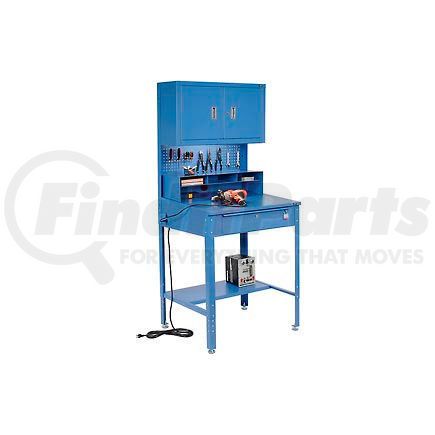 249690 by GLOBAL INDUSTRIAL - Global Industrial&#153; Shop Desk - Riser, Pegboard & Cabinet 34-1/2 x 30 x 38 Sloped Surface Blue