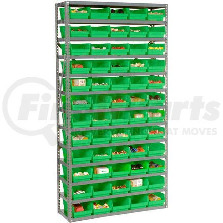603440GN by GLOBAL INDUSTRIAL - Global Industrial&#153; Steel Shelving with 60 4"H Plastic Shelf Bins Green, 36x12x72-13 Shelves