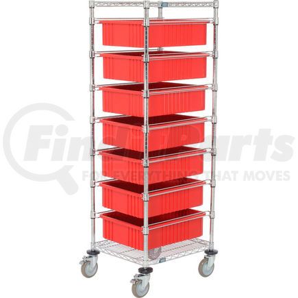 269028RD by GLOBAL INDUSTRIAL - Global Industrial&#153; Chrome Wire Cart 21 x 24 x 69 with 7 6"H Grid Containers Red