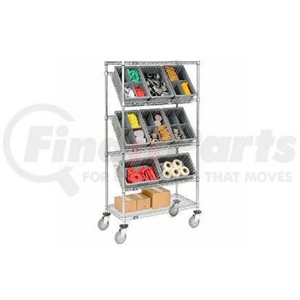 493422RD by GLOBAL INDUSTRIAL - Global Industrial&#153; Easy Access Slant Shelf Chrome Wire Cart, 8 Red Grid Containers, 36Lx18Wx63H
