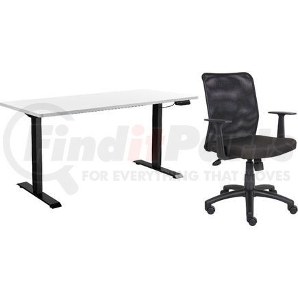695780WH-B by GLOBAL INDUSTRIAL - Interion&#174; Height Adjustable Table with Chair Bundle - 60"W x 30"D - White w/ Black Base