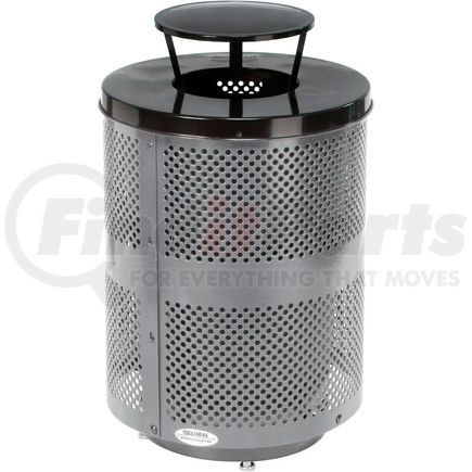 261927GYD by GLOBAL INDUSTRIAL - Global Industrial&#153; Outdoor Perforated Steel Trash Can W/Rain Bonnet Lid & Base, 36 Gallon, Gray