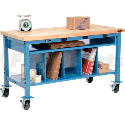 412468AB by GLOBAL INDUSTRIAL - Mobile Electric Packing Workbench Maple Butcher Block Square Edge - 60 x 36 with Lower Shelf Kit