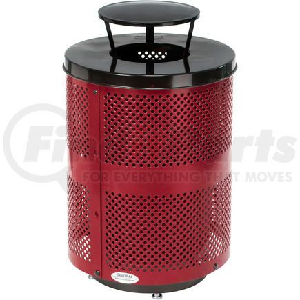 261927RDD by GLOBAL INDUSTRIAL - Global Industrial&#153; Outdoor Perforated Steel Trash Can W/Rain Bonnet Lid & Base, 36 Gallon, Red