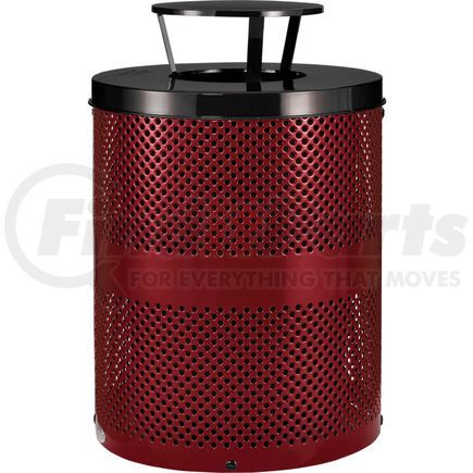 261927RD by GLOBAL INDUSTRIAL - Global Industrial&#153; Outdoor Perforated Steel Trash Can With Rain Bonnet Lid, 36 Gallon, Red