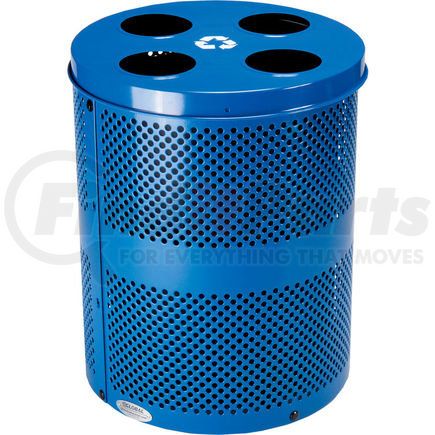 641368RBL by GLOBAL INDUSTRIAL - Global Industrial&#153; Outdoor Perforated Steel Recycling Can W/Multi-Stream Lid, 36 Gallon, Blue