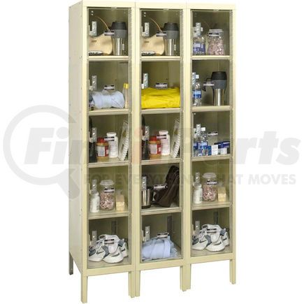 B2318152 by GLOBAL INDUSTRIAL - Global Industrial&#153; Five Tier 15 Door Clear View Locker, 12"Wx18"Dx12"H, Tan, Assembled