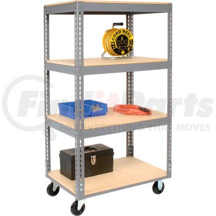 585410 by GLOBAL INDUSTRIAL - Global Industrial&#153; Easy Adjust Boltless 4 Shelf Truck 36x18, Wood Shelves, Polyurethane Casters