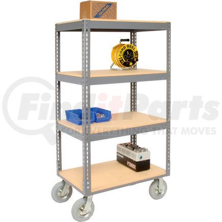 585412 by GLOBAL INDUSTRIAL - Global Industrial&#153; Easy Adjust Boltless 4 Shelf Truck 36x18 W/ Wood Shelves, Pneumatic Casters