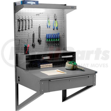 249510GY by GLOBAL INDUSTRIAL - Global Industrial&#153; Wall Mount Shop Desk, Pigeonhole Riser, Pegboard & Top Shelf 34-1/2x30x61 GY