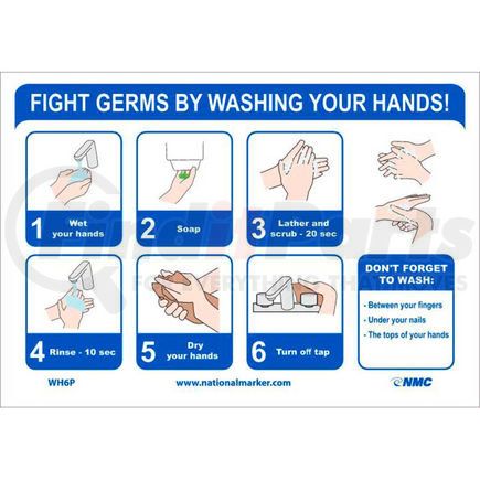WH6P by NATIONAL MARKER COMPANY - NMC "Fight Germs By Washing Your Hands" Vinyl Adhesive Sticker, 7" x 14"