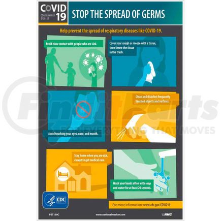 PST139C by NATIONAL MARKER COMPANY - Stop The Spread Of Germs Poster, English, 12" X 18", Vinyl