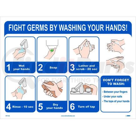 PST138 by NATIONAL MARKER COMPANY - 6-Step Germ Fighting Poster, 18" X 24", Synthetic paper