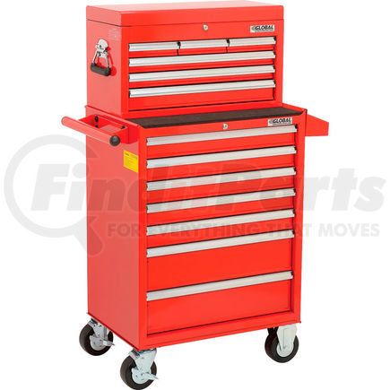535487 by GLOBAL INDUSTRIAL - Global Industrial&#153; 26-3/8¿ x 18-1/8" x 52-9/16" 13 Drawer Red Roller Cabinet & Chest Combo
