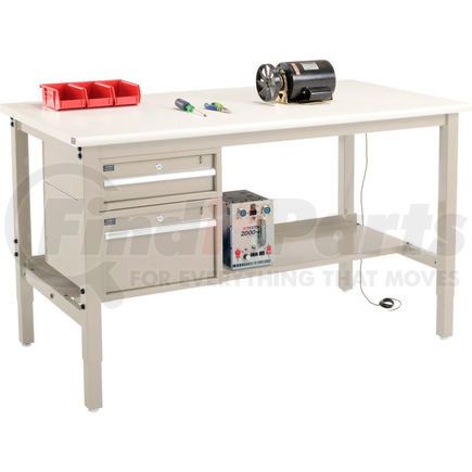 319232TN by GLOBAL INDUSTRIAL - Global Industrial&#153; 60"W x 30"D Production Workbench - ESD Safety Edge - Drawers & Shelf - Tan