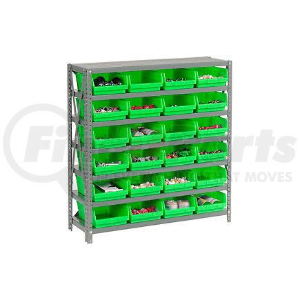 603434GN by GLOBAL INDUSTRIAL - Global Industrial&#153; Steel Shelving with 24 4"H Plastic Shelf Bins Green, 36x18x39-7 Shelves