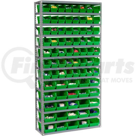 603442GN by GLOBAL INDUSTRIAL - Global Industrial&#153; Steel Shelving - Total 81 4"H Plastic Shelf Bins Green, 36x12x72-13 Shelves