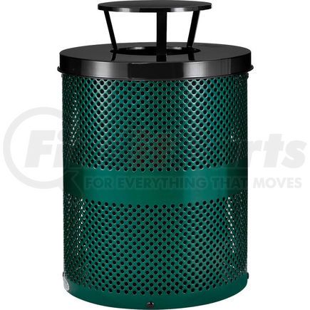 261927GN by GLOBAL INDUSTRIAL - Global Industrial&#153; Outdoor Perforated Steel Trash Can With Rain Bonnet Lid, 36 Gallon, Green