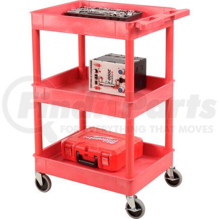 RDSTC111RD by LUXOR - Luxor&#174; RDSTC111RD Red 3 Shelf Tray Shelf Plastic Cart 24 x 18