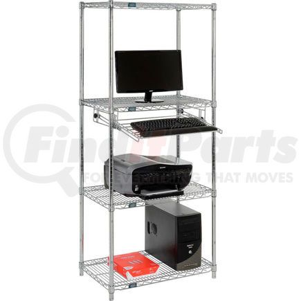 695440 by GLOBAL INDUSTRIAL - Nexel&#153; 4-Shelf Wire Computer Workstation with Keyboard Tray, 30"W x 18"D x 74"H, Chrome