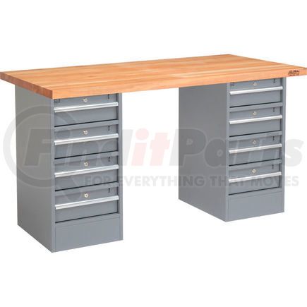 318885 by GLOBAL INDUSTRIAL - Global Industrial&#153; 96 x 30 Pedestal Workbench - 8 Drawers, Maple Block Square Edge - Gray