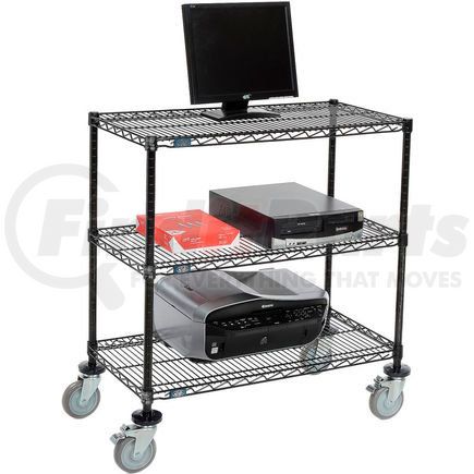 695361BK by GLOBAL INDUSTRIAL - Nexel&#153; 3-Shelf Mobile Wire Computer LAN Workstation, 36"W x 18"D x 40"H, Black