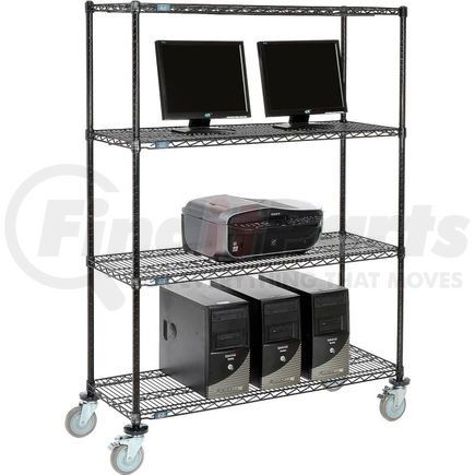 695403BK by GLOBAL INDUSTRIAL - Nexel&#153; 4-Shelf Mobile Wire Computer LAN Workstation, 48"W x 18"D x 69"H, Black