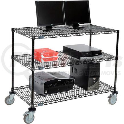 695373BK by GLOBAL INDUSTRIAL - Nexel&#153; 3-Shelf Mobile Wire Computer LAN Workstation, 48"W x 24"D x 40"H, Black