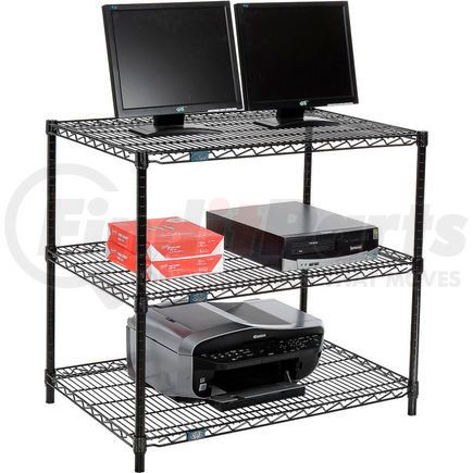 695363BK by GLOBAL INDUSTRIAL - Nexel&#153; 3-Shelf Wire Computer LAN Workstation, 36"W x 24"D x 34"H, Black