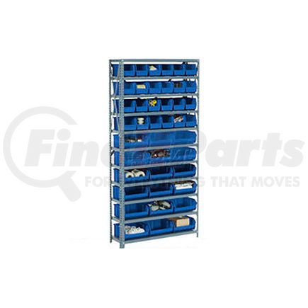 506208BL by GLOBAL INDUSTRIAL - Global Industrial&#153; Steel Open Shelving - 15 Blue Plastic Stacking Bins 8 Shelves - 36 x18 x 73