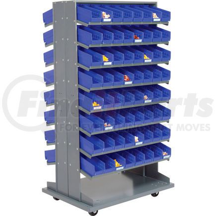 603428BL by GLOBAL INDUSTRIAL - Global Industrial&#153; 16 Shelf Double-Sided Mobile Pick Rack - 128 Blue Plastic Shelf Bins 4" Wide