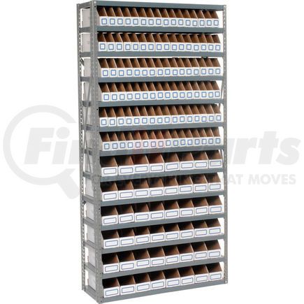 235005 by GLOBAL INDUSTRIAL - Global Industrial&#153; Steel Open Shelving with 144 Corrugated Shelf Bins 13 Shelves - 36x12x73