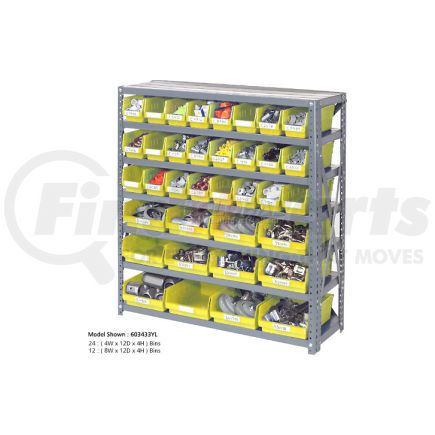 603438YL by GLOBAL INDUSTRIAL - Global Industrial&#153; Steel Shelving with 48 4"H Plastic Shelf Bins Yellow, 36x18x39-7 Shelves