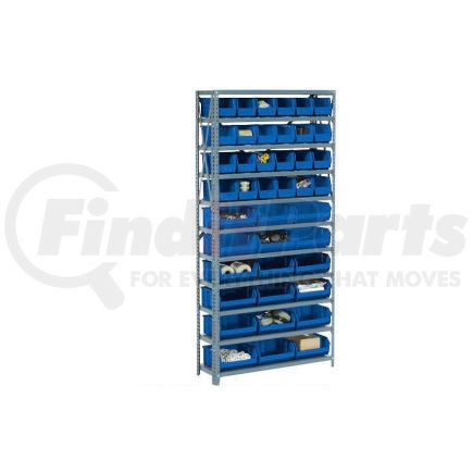 603248BL by GLOBAL INDUSTRIAL - Global Industrial&#153; Steel Open Shelving with 8 Blue Plastic Stacking Bins 5 Shelves - 36x18x39