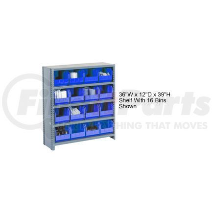 603257BL by GLOBAL INDUSTRIAL - Global Industrial&#153; Steel Closed Shelving - 15 Blue Plastic Stacking Bins 6 Shelves - 36x12x39